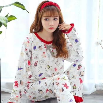 Pavasarį, Rudenį Medvilnės Pižama Rinkiniai Moterims ilgomis Rankovėmis Pyjama Merginos Mielas Animacinių filmų Totoro Sleepwear Pijama Mujer Homewear Drabužiai