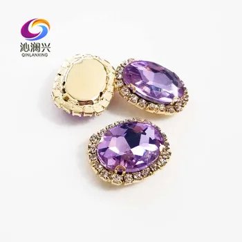 Crystal viole ovalo formos aukščiausios kokybės Stiklo Kristalų sagtis,aukso bazės siūti strazdų, 