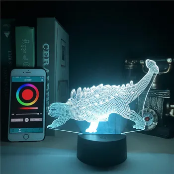 Į Ankylosaurus Dinozaurai APP Kontrolės 3D Lempos Gyvūnų Šviesus Bazė Įvairių spalvų, su Remote Touch 