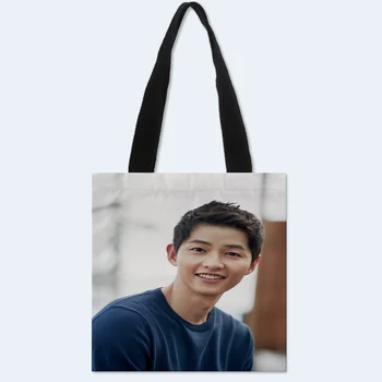 Custom Song Joong Ki spausdinimo pečių maišą canvas tote maišą pirkinių kelioniniai krepšiai knygos rankinėje Dviejų pusių spausdinti logotipą
