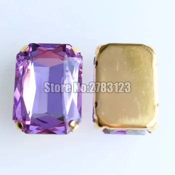 Naujas produktas! crystal violet spalva Aukso apačioje Stačiakampio aštuonių kvadratinių AAA+ Stiklo Kristalų butas atgal siūti letena cirkonio