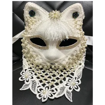 H3321 Italijos Venecijos Karnavalas Kačių Kaukė White Black Masquerade Baigimo Šalis Aksesuarai Moterims, Elegantiška, Helovyno Cosplay Kaukės