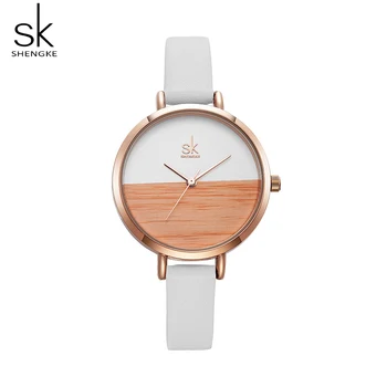 Shengke SK Moterų Laikrodžiai Mados Moterų Medienos Žiūrėti Ponios Laikrodis Atsitiktinis Odos Kvarcinis Laikrodis Moterų Laikrodis Relogio Feminino