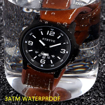 Natūralios odos juosta, dviguba data mens mados laikrodžiai prekės stryve laikrodžiai vyrai karšto pardavimo naujų dizainerių firminių laikrodžių waterrpoof