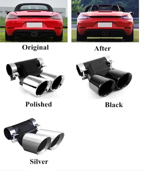 Aukščiausios kokybės dujų išmetimo duslintuvo patarimas išmetamųjų patarimas 2016+ 718 Boxster kaimanų Titan black Sidabro spalvos automobilį stilius