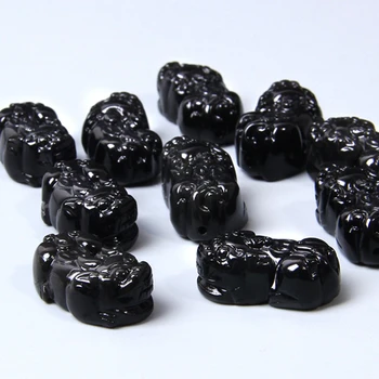 Black drąsus PI XIU 2 skylė pakabukas žavesio gamtos obsidianas akmens papuošalai 
