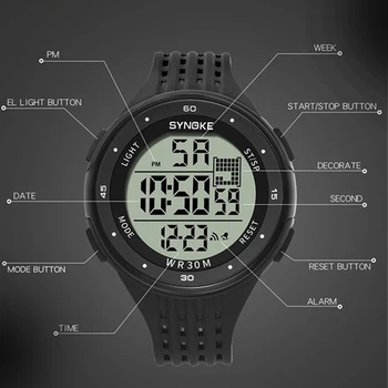 SYNOKE Vyrų Sporto Skaitmeniniai Laikrodžiai LED Ekranas, Atsparus Vandeniui Elektroninių Riešo Žiūrėti Sportwatch Laikrodžius Montre Homme