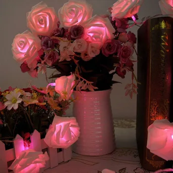 Dirbtinis Netikrą Gėlės Rožės LED Žibintai, Styginių 20 Galvų Rožių Gėlių Valentino Diena Sodas Vestuvių Dekoravimas