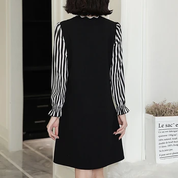 2019 m. Pavasarį, Rudenį Moterų Suknelės ilgomis Rankovėmis Atsitiktinis Office Lady Kratinys Netikrą Dirbtiniais Dviejų dalių Dryžuotas peteliškę Marškinėliai Suknelė 5XL 4X