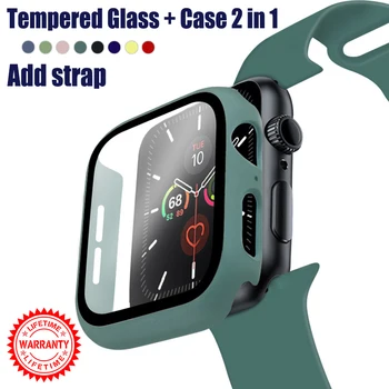 Stiklas+Case+Diržu, Apple Watch Band 44mm 40mm iWatch Juosta 42mm 38mm Silikono Diržas Bamperis+Apyrankė 