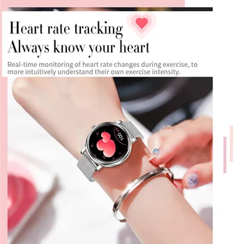 Smart Žiūrėti Moterims Pilnas Touch Kontrolės Apvalus Ekranas Širdies Ritmo Skambučių Priminimas Smartwatch Lady Sveikatos Stebėjimo Palaiko Telefono Skemi