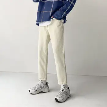 Korėjos Tiesios Kojos Džinsai, vyriški Slim Retro Mados Atsitiktinis Khaki Džinsai Vyrams Streetwear Laukinių Hip-hop Džinsinio audinio Kelnės Mens M-2XL
