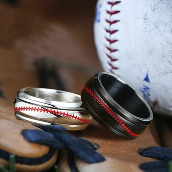Vyrai Vertino Nerūdijančio Plieno Beisbolo Vestuvinis Žiedas Su Raudonomis Siūlėmis, Verptuvo Žiedai Vestuvių juostoje