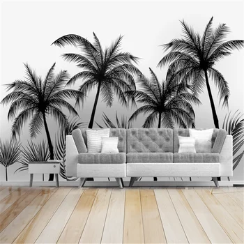 Milofi užsakymą foto tapetai, freskos juoda ir balta brėžinys stiliaus tropinių miškų, kokoso medžio Šiaurės TV fono sienos