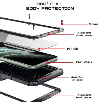 Prabangaus Metalo, Aliuminio IP68 Vandeniui Telefono dėklas skirtas iPhone SE 2 11 Pro Max XR X 6, 6S 7 8 Plus XS Max Dulkėms atsparus smūgiams Dangtis