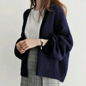 Klasikinis Korėjos Prašmatnus Ištižęs Džemperis Moterims Prarasti Studentų Vientisa Spalva Paprastas Trumpas Džemperis Cardigan Paltai Moterims