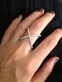 Sterlingas Sidabro 925 Criss Cross X Kryžiaus Žiedai, Įvairių Žiedų, plonas CZ žiedai,moterų vestuvių Mikro Nutiesti Žiedas