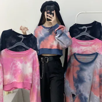 2020 m. Rudenį Tamsiai Gotikos Stiliaus Megztinis Moterų Palaidinukė Gradientas Kaklaraištis Dažų Spausdinti ilgomis Rankovėmis Hoodies Harajuku Mados Streetwear