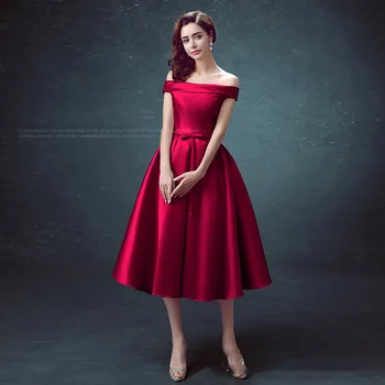 Klasikinis Raudonas Vidutinės Trukmės Ir Ilguoju Skyriuje 2021 Naują Vakarinę Suknelę Kelių Spalvų, Nuo Peties Satino Nėriniai Plius Dydis Šalis Suknelė