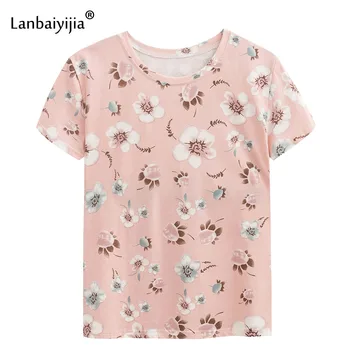 Lanbaiyijia Gražus Gėlės Marškinėliai Moterims marškinėliai aukštos kokybės Medvilnės marškinėliai trumpomis Rankovėmis Atsitiktinis marškinėliai Vasaros prielajų Tees XS-XL