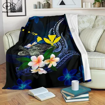 Polinezijos stiliaus Vėžlys Su Plumeria Gėlės 3D atspausdintas Sherpa Antklodę ant Lovos Namų Tekstilės Sapnų NAMŲ REIKMENYS