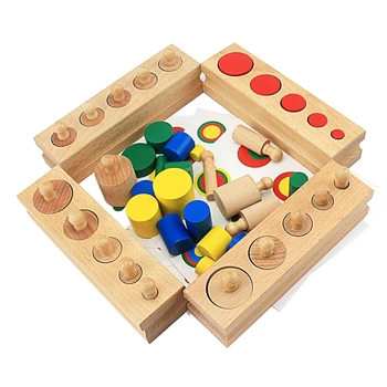 Montessori Jutimo Žaislų Spalvotų Cilindrų Blokai su Kortelėmis Švietimo Mediniai Žaislai ChildrenEducational Ikimokyklinio Mokymosi