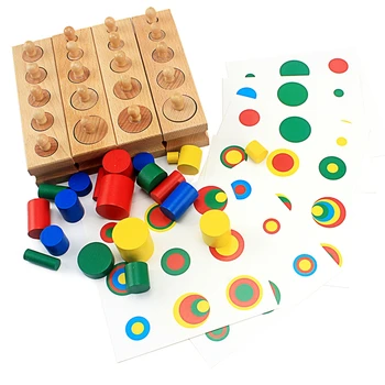 Montessori Jutimo Žaislų Spalvotų Cilindrų Blokai su Kortelėmis Švietimo Mediniai Žaislai ChildrenEducational Ikimokyklinio Mokymosi