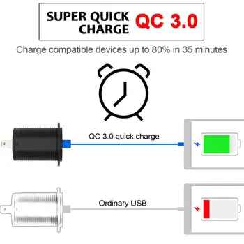 Atsparus vandeniui Dual QC 3.0 Greitas Įkroviklis USB Maitinimo Lizdas LED Voltmeter Mobiliojo Telefono Maitinimo Adapteris, skirtas Automobilis, Sunkvežimis, Motociklas