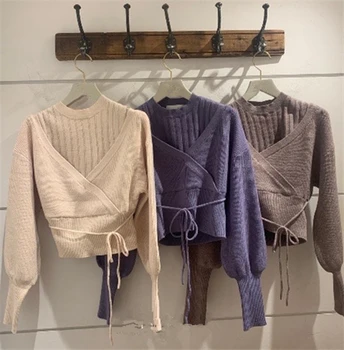 2020 Naujųjų Metų Rudenį ir Žiemą su Saldus Temperamentas Juosta Megztas Trikotažas ir Knitwea ilgomis rankovėmis megztiniai viršų moterims