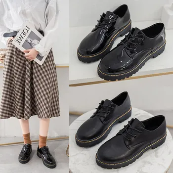 Britų stiliaus mažas odos batai, rudens ir žiemos moksleivių korėjos juoda Japonijos vieną batai plius dydis 41 42 43 extra large s