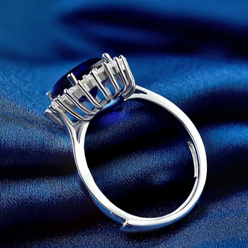 PANSYSEN Išskirtinį Safyras brangakmenio Žiedas Kietas 925 Sterlingas Sidabro 9x10mm Ovalo formos vestuviniai Žiedai Moterims Jubiliejų, Vestuvių Dovana