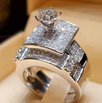 Boho Moterų Kristalų Cirkonis Vestuvių Žiedas Mados Sidabro Spalvos Didelis Akmuo Piršto Žiedą Žada Nuotakos Sužadėtuvių Žiedai Moterims