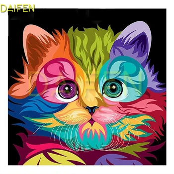 Kvadratiniu Diamond siuvinėjimo Animacinių filmų spalvos katė Visiškai Apvalus Deimantas mozaikos Animacinių filmų spalvos katė DIY3D Diamond tapybos kryželiu