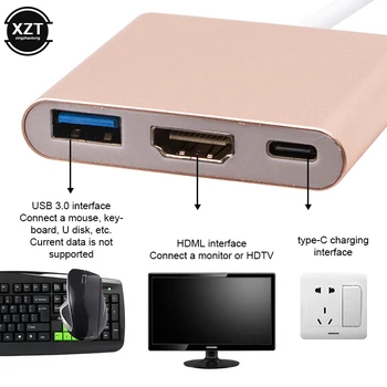 Aukštos Kokybės USB 3.1 C Tipo HDMI USB 3.0 HUB USB-C multi-port Adapteris Raktu Dock Laidas 