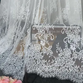 žakardo juoda balta blakstienų nėrinių audinio vestuvinė suknelė, permatomas nėrinių audinio 3meter ilgis