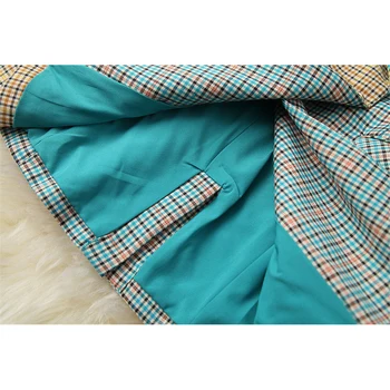 Rudens-Žiemos Mados kilimo ir tūpimo Tako Spalvos Bloką Pledas Švarkas ir Sijonas Elegantiškas Kostiumas Lady Biure Dviejų dalių Apranga Moterims Vintage Set