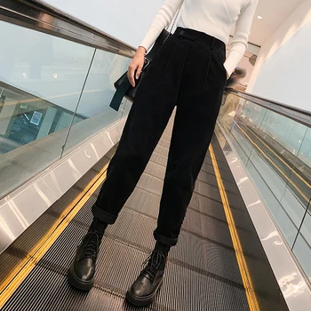 Rudenį, Žiemą Velvetas Kelnės Moterims Aukšto Juosmens Kišenės Kelnės Moterų Plius Dydis 2020 Streetwear Haremo Kelnės Pantalon Femme