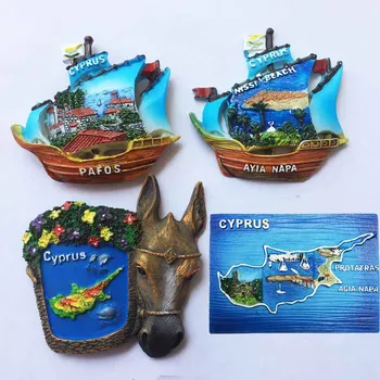 Kipras Turistų Suvenyrų Magnetas Šaldytuvas Kūrybos Burlaivis Delfinai Žemėlapį, Klasikinės Tapybos, Jūros Peizažas Orientyrai Magnetai Amatai