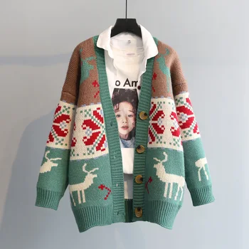 Saldus Šviežios Snaigės Elnias Modelio Megztinis Moterims Minkštas Paprastas Femme Megzti Megztinis 2020 Naujos Elegantiškos Siūlės Kišenės, Striukė