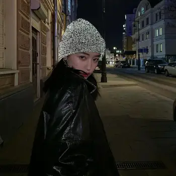 Unisex Atspindintis Mezgimo Vilnos Skrybėlę Atspindintis Akių Kepuraitė Saugos Pėsčiomis Kepurės Šiltas Dviračių Žiemos Veikia Žmogus Naktį