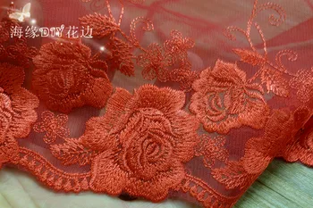 5yds Raudonos spalvos Gėlių Siuvinėjimas Nėrinių Aplikacijos Nuotakos Suknelė Siuvimo Apdailos Lėlės Drabužiai Apdailos sijonas Akių 20cm LC0136