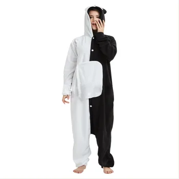Gyvūnų Danganronpa Cosplay Pižama Monokuma Kigurumi Pižama Juoda Balta Meška Onesies Moterų Suaugusiųjų Cosplay Kostiumas Sleepwear