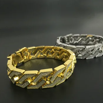 Prabangių Vyrų Aukso Spalvos Watch & Apyrankę Combo Set Ledo Iš Kubos Kristalų Miami Geometrinės Formos Apyrankę Grandinės Hip-Hop vyrams
