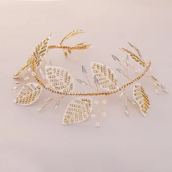 Nuotakos lankelis kristalų aukso lapų nuotakos vestuvių suknelė priedai