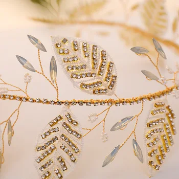 Nuotakos lankelis kristalų aukso lapų nuotakos vestuvių suknelė priedai