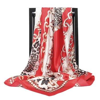 Naujas modelis Šilko Šalikus Moterims Leopardas Spausdinti Aikštėje Galvos Hijab Šalikas Ponios Prabangos Prekės Skaros 90cm Bandana moterų muffl poncho