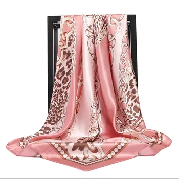 Naujas modelis Šilko Šalikus Moterims Leopardas Spausdinti Aikštėje Galvos Hijab Šalikas Ponios Prabangos Prekės Skaros 90cm Bandana moterų muffl poncho