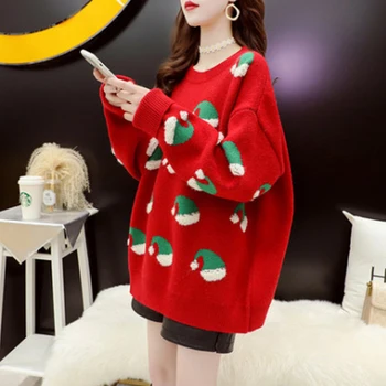 Linksmų Kalėdų Megztiniai 2020 M. Žiemos Prarasti Moterų Bjaurusis Džemperis Tingus Stiliaus Raudona Viršūnes Storio Džemperiai Kalėdos Moterų Megztiniai Vienas Dydis