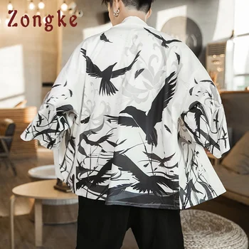 Zongke Kraštovaizdžio Spausdinti Kimono Vyrų Japonų Kimono Megztinis Harajuku Kimono Marškinėliai Vyrams Streetwear Havajų Marškinėliai Vyrams 5XL 2021 Naujas