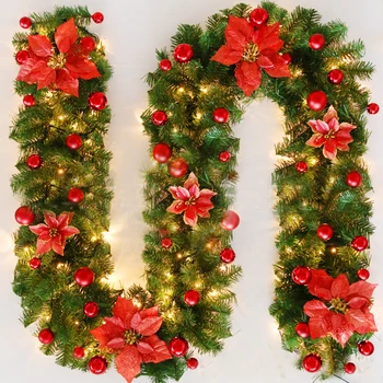 2.7 m Žalia Naujųjų Metų Kalėdinė Girlianda Vainikas Kalėdinė Dekoracija Namuose Šalis Pušies Medžio Rotango 